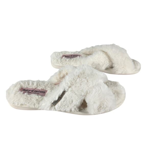 JUICY COUTURE WOMEN'S WHITE FAUX FUR JC-HELINA-2 FLAT SLIPPERS SIZE US 11 - Picture 1 of 10